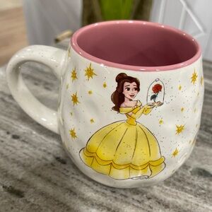 Disney Belle Beauty & the Beast Rose Pink and White Ceramic Coffee Mug NEW